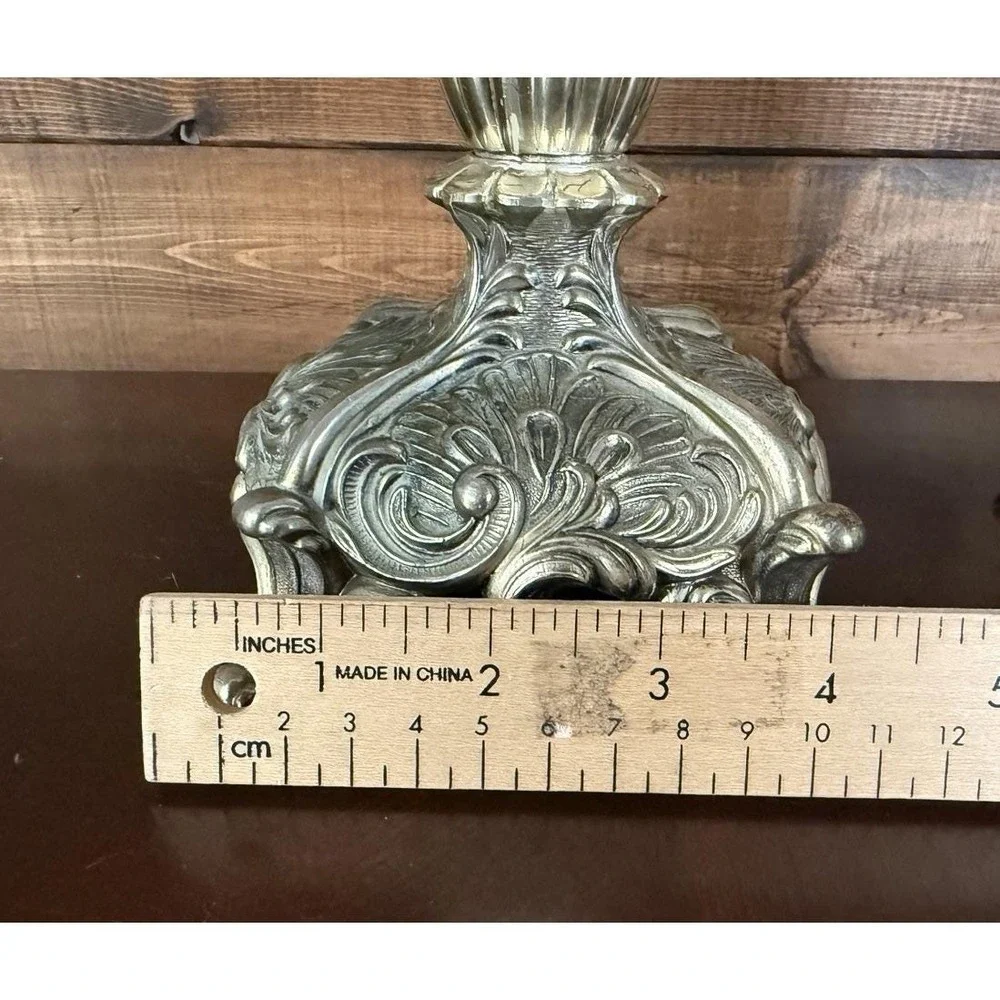 Vintage Pair Ornate Silver Plated Candlestick Holders - Baroque/Victorian Style